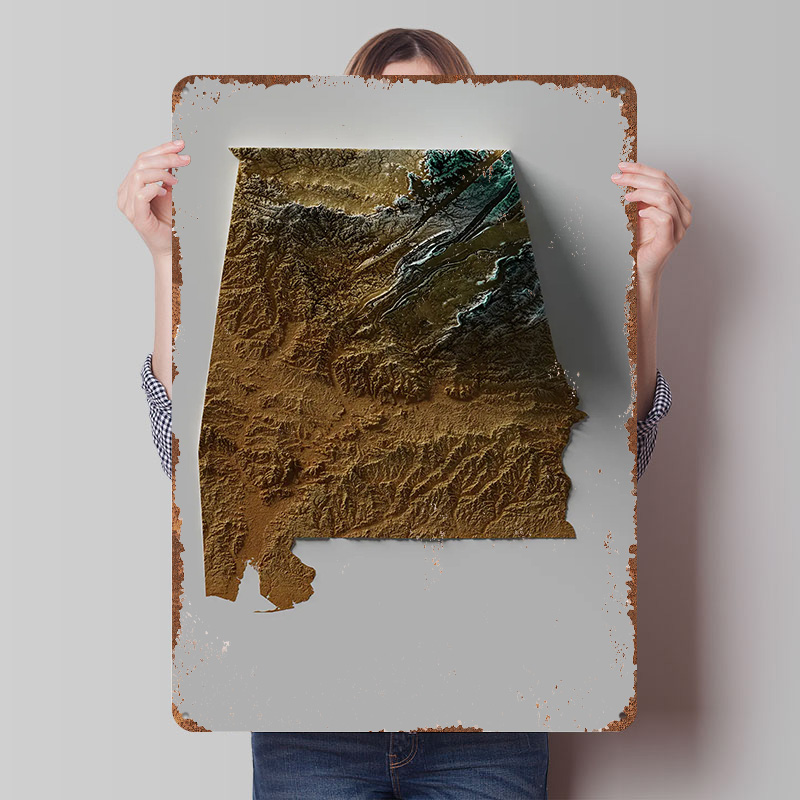 Custom Map Poster - Alabama Topographic Map Metal Poster Customized