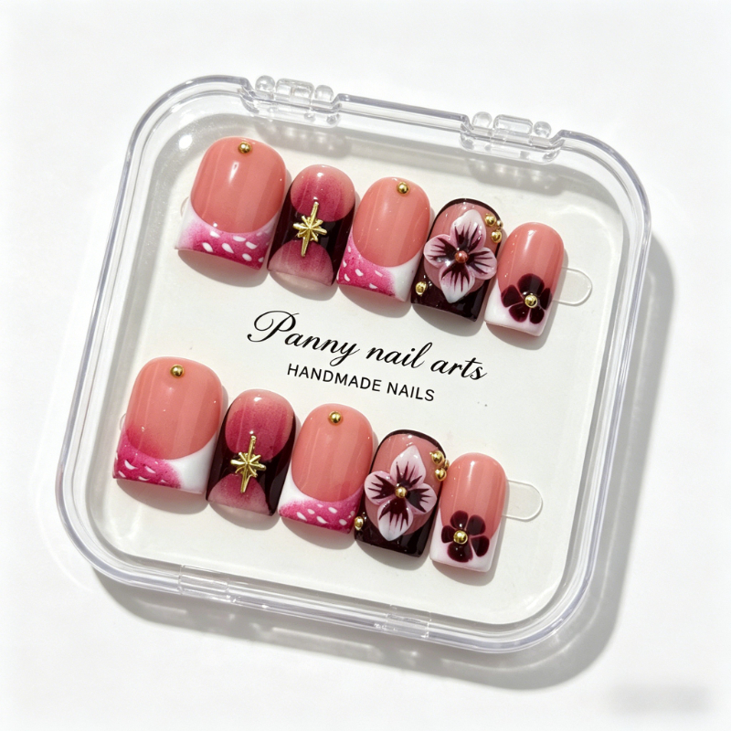 Pressed Flower Art - 10Pcs Handmade Luxury Short Press on
