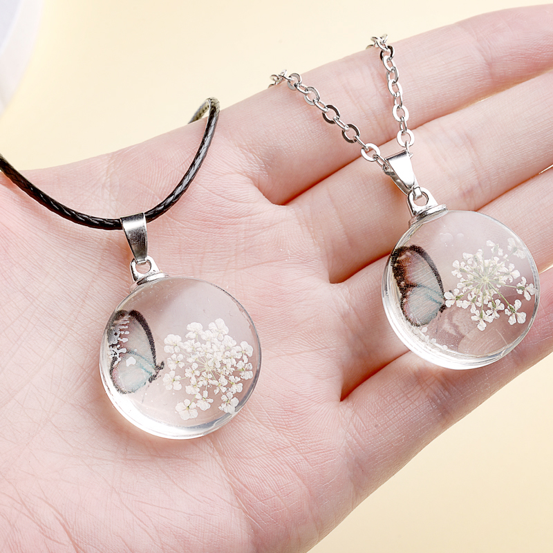 Fahion Glass Charm Real Dried  - Birth Flower Necklace ulasan dan harga