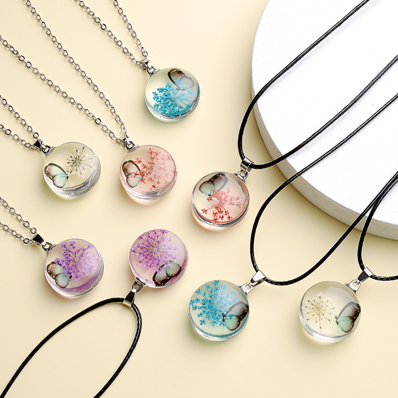 Fahion Glass Charm Real Dried  - Birth Flower Necklace ulasan dan harga