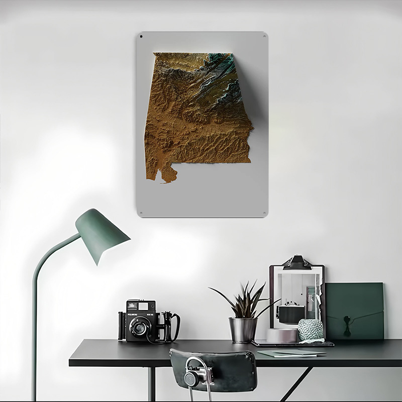 Alabama Topographic Map Metal  - Custom Map Poster ulasan dan harga