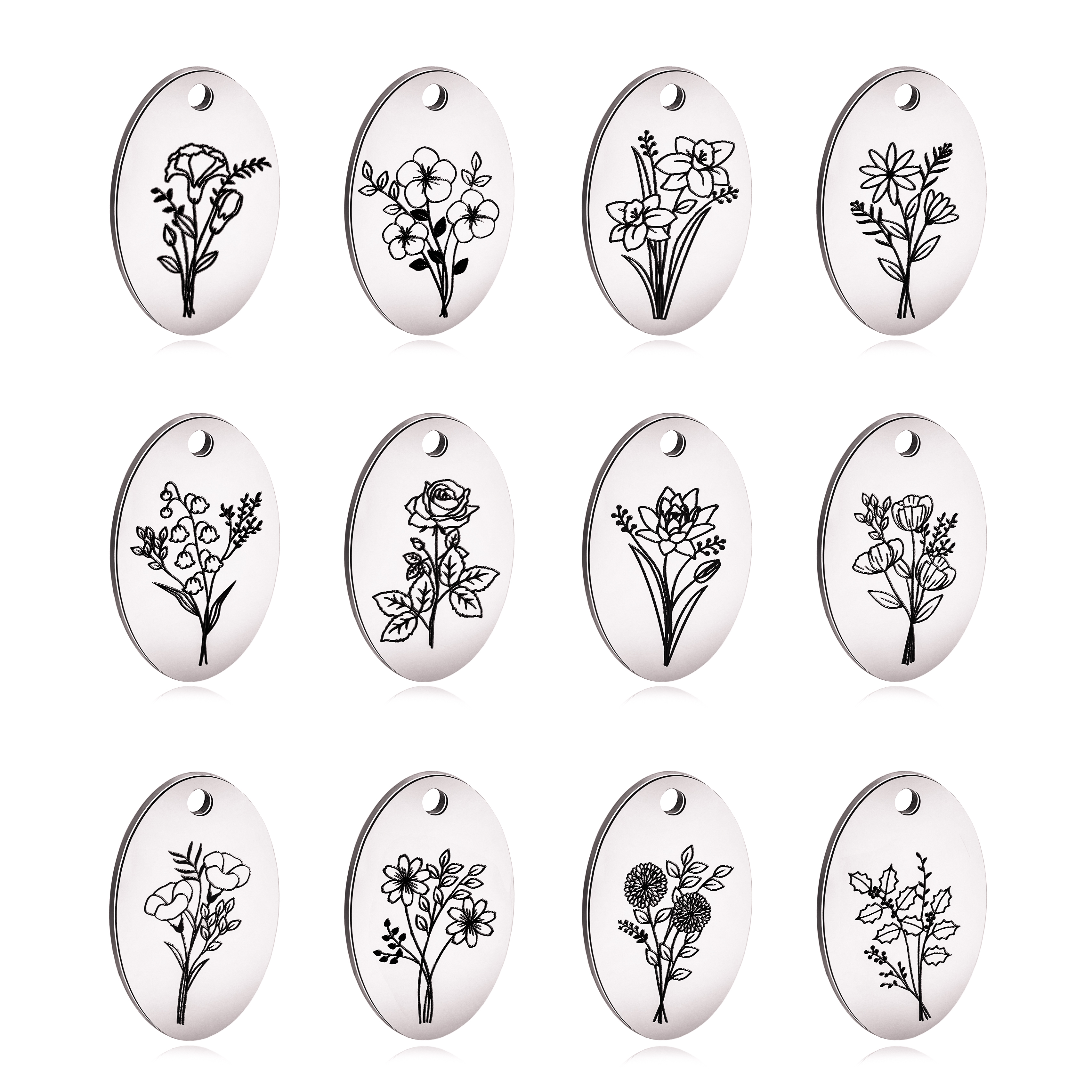 5Pcs Oval Birth Month Flower P - Birth Flower Necklace ulasan dan harga