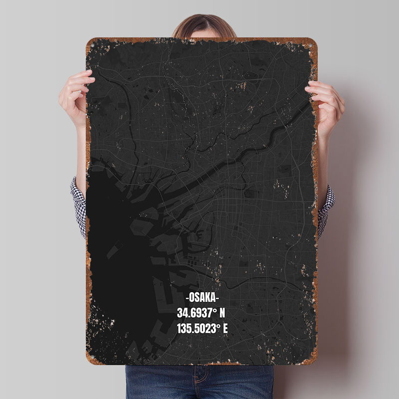 Osaka City Map Tinplate Poster - Custom Map Poster ulasan dan harga