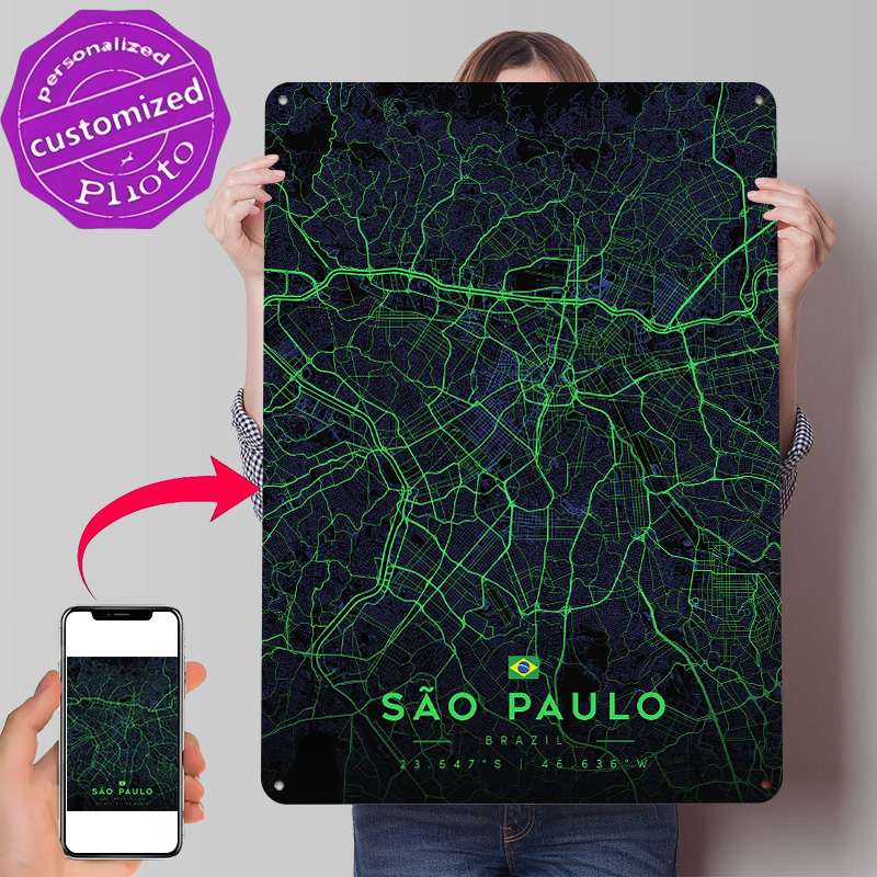 Sao Paulo City Map Art Tin Pos - Custom Map Poster ulasan dan harga