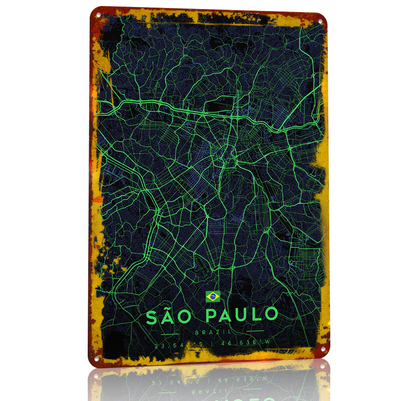 Sao Paulo City Map Art Tin Pos - Custom Map Poster ulasan dan harga