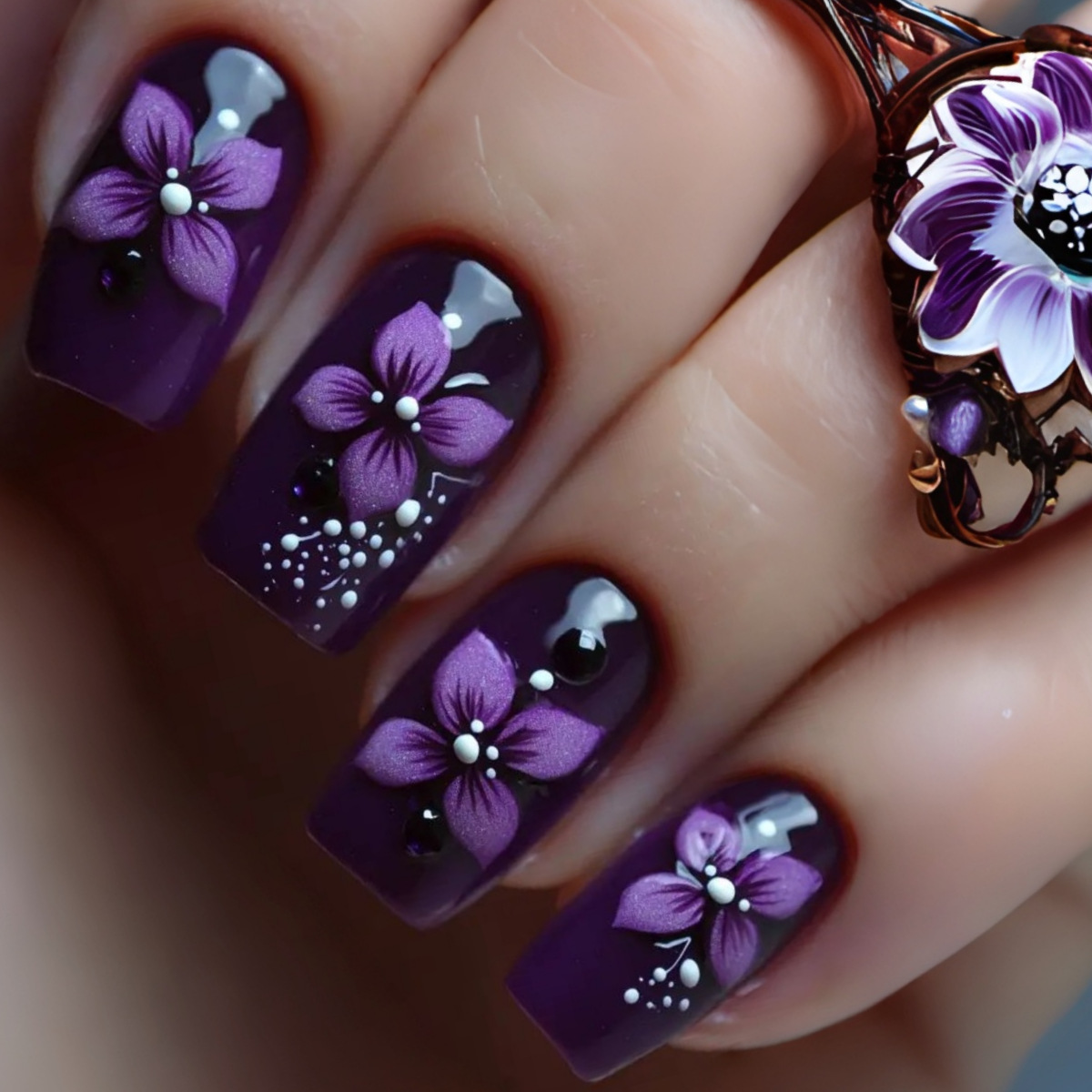 Medium square fake nails for w - Pressed Flower Art ulasan dan harga
