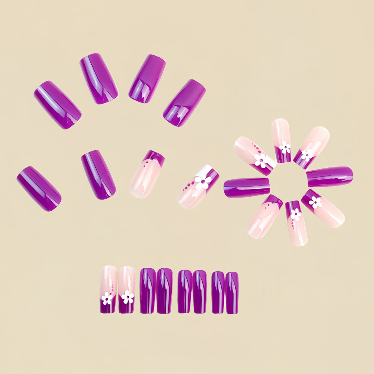Medium square fake nails for w - Pressed Flower Art ulasan dan harga