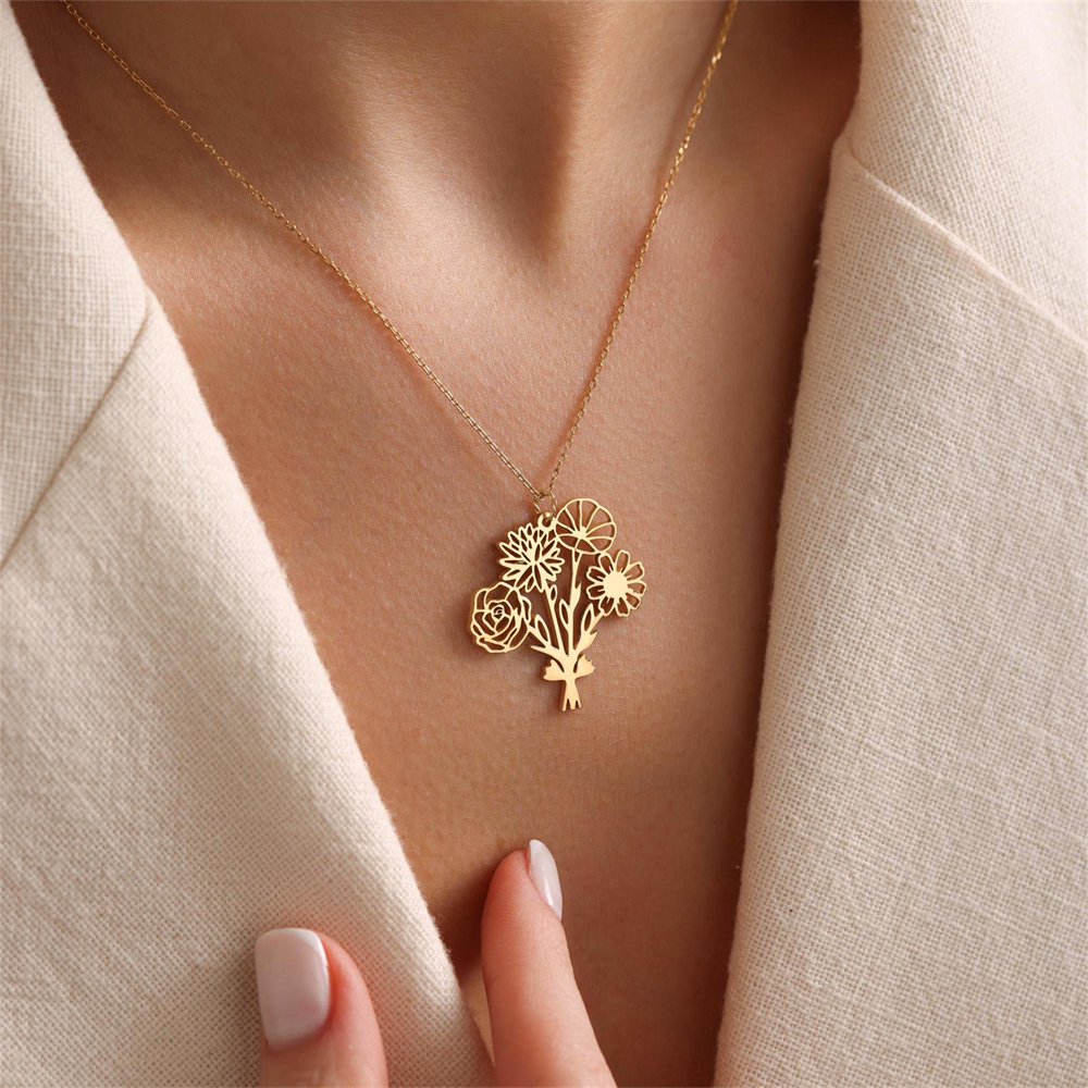Personalized Birth Flower Bouq - Birth Flower Necklace ulasan dan harga