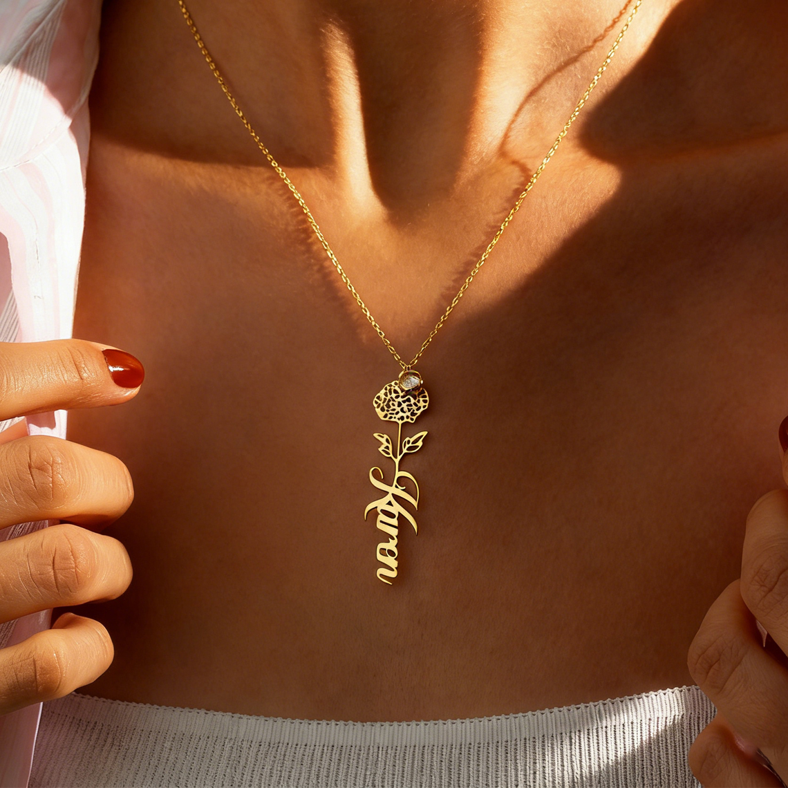 Customized Name Necklace with  - Birth Flower Necklace ulasan dan harga