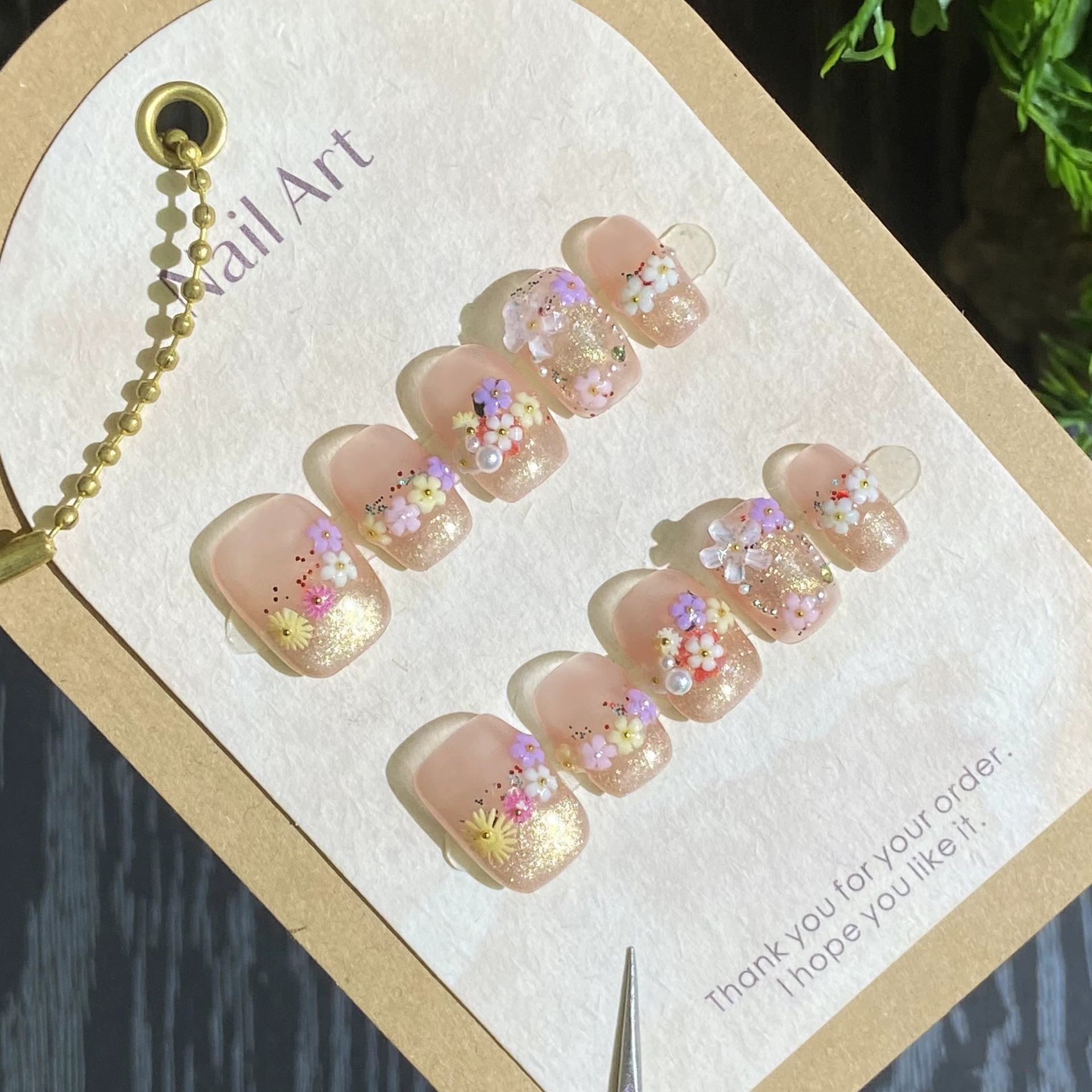 Handmade Press on Nails Summer - Pressed Flower Art ulasan dan harga