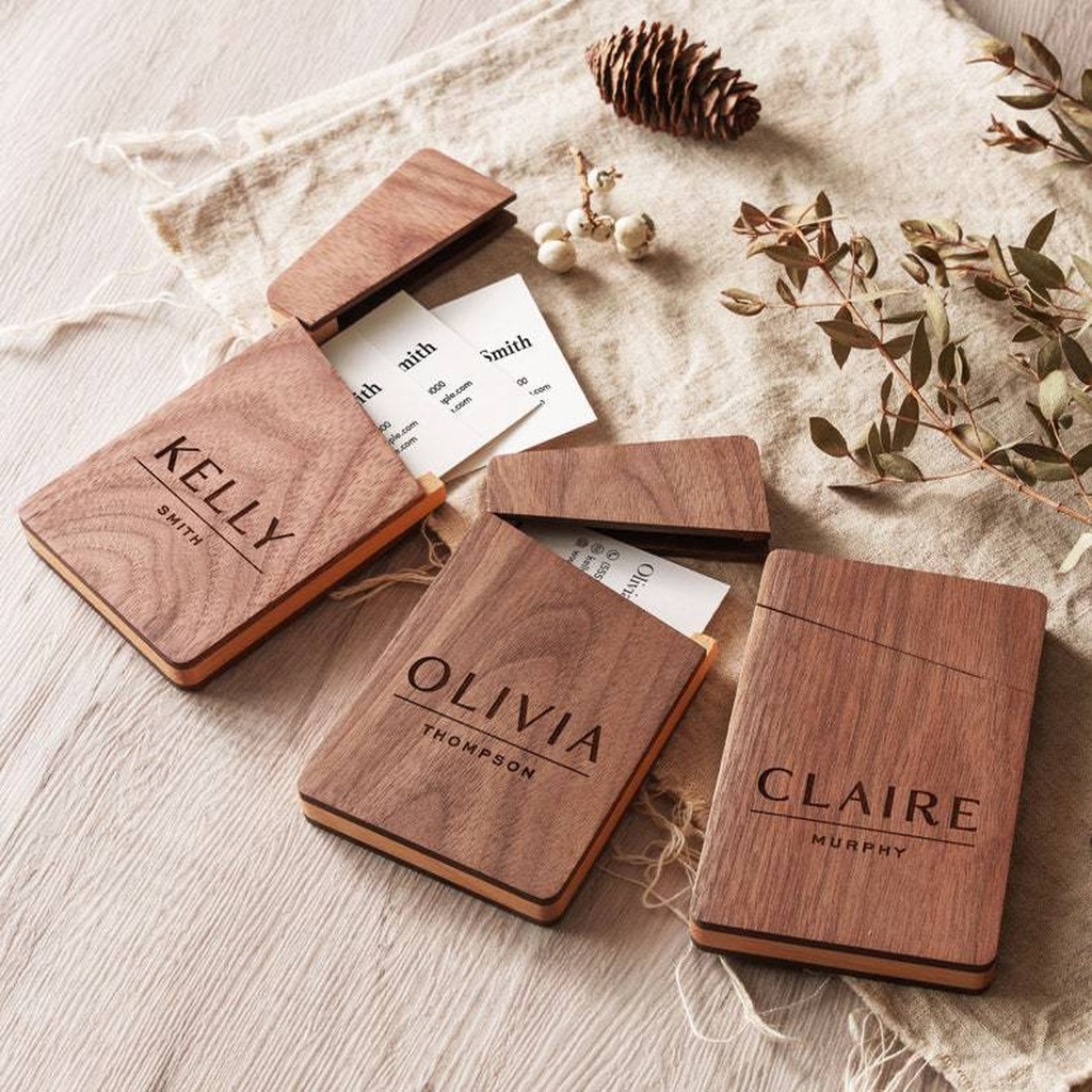 Business Card Holder Wooden Of - Personalized Name Box ulasan dan harga