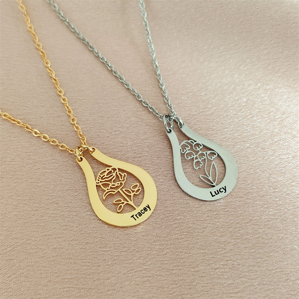 Engraved Name Birth Flower Nec - Birth Flower Necklace ulasan dan harga