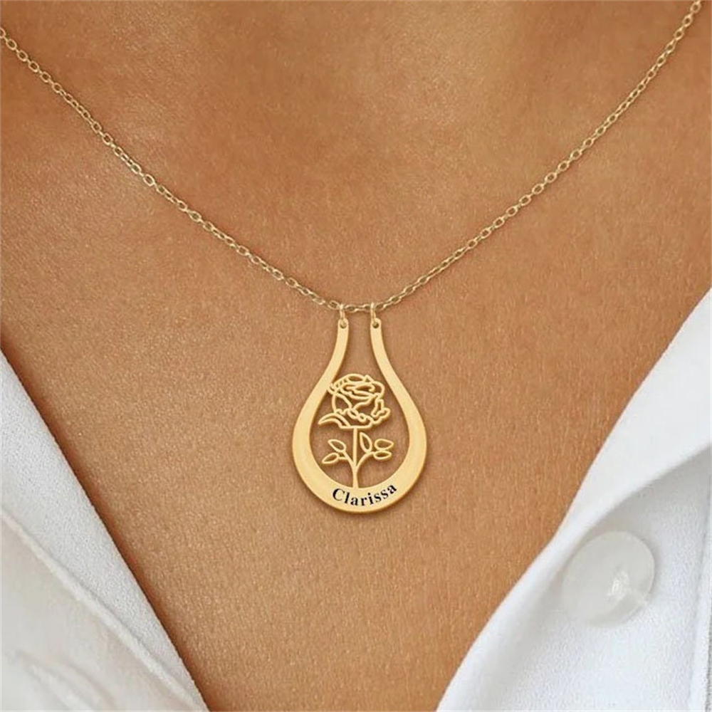 Engraved Name Birth Flower Nec - Birth Flower Necklace ulasan dan harga