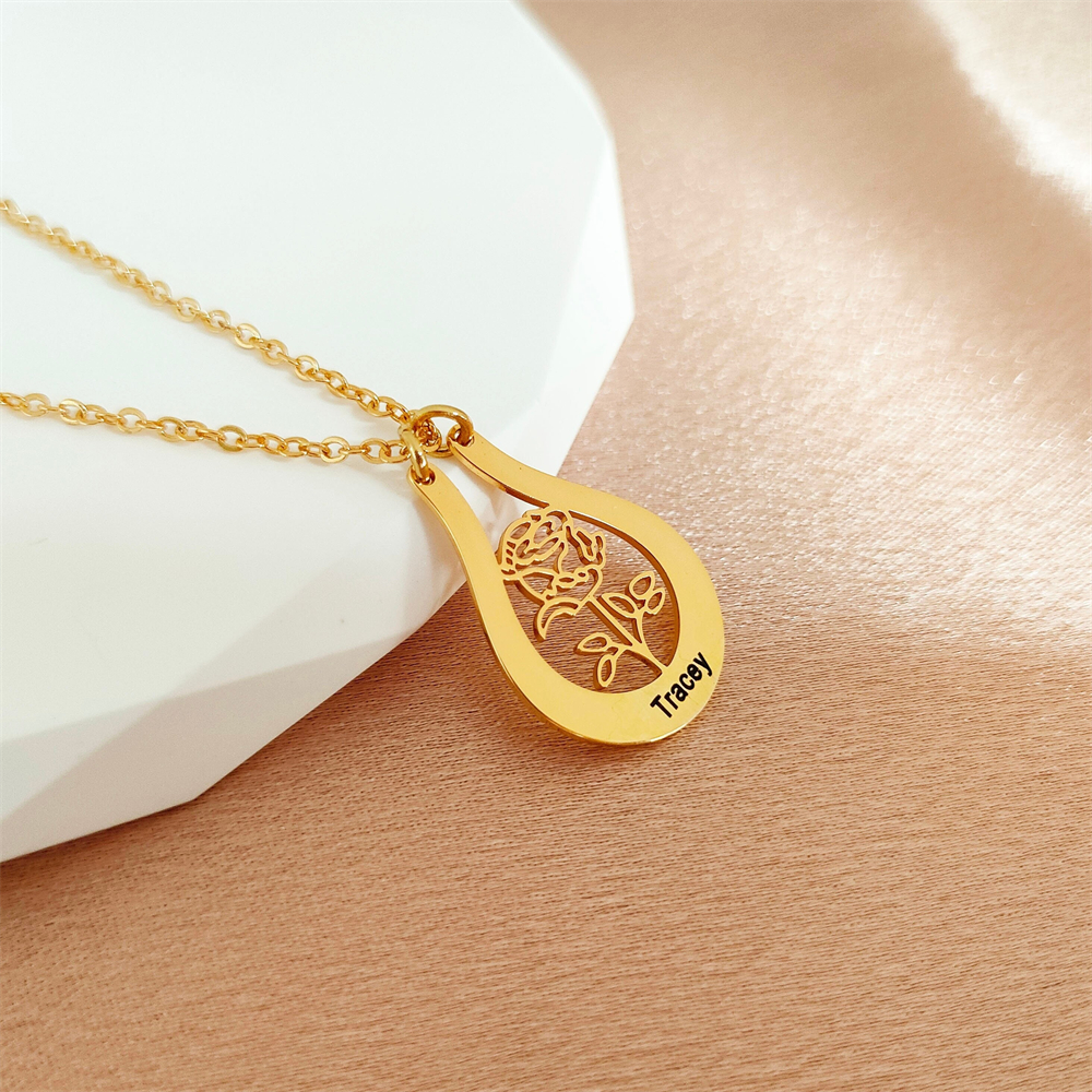Engraved Name Birth Flower Nec - Birth Flower Necklace ulasan dan harga