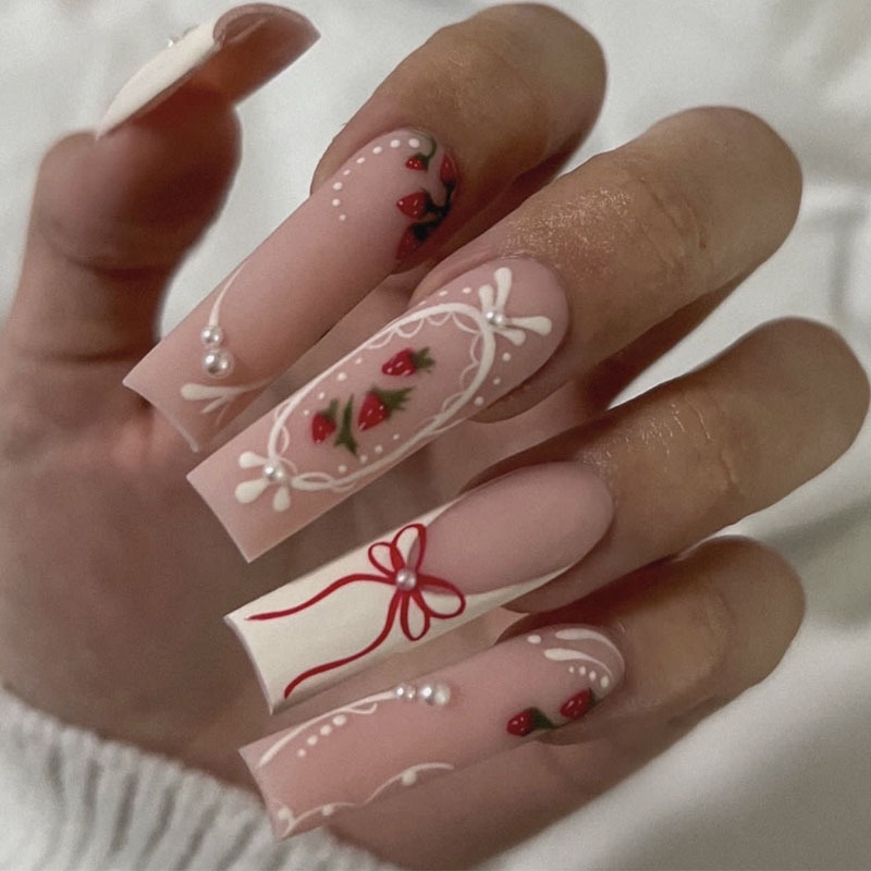 24pcs Flower Press on Nails Ar - Pressed Flower Art ulasan dan harga