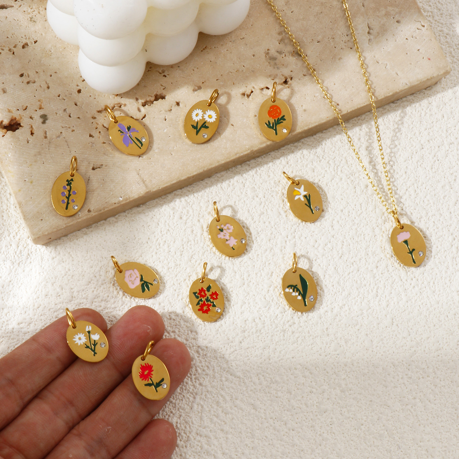 1 Piece 304 Stainless Steel Bi - Birth Flower Necklace ulasan dan harga